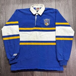 Barbarian Rugby Shirt Mens Large Blue Maximillian Vtg 90s Rugby Polo Long Sleeve